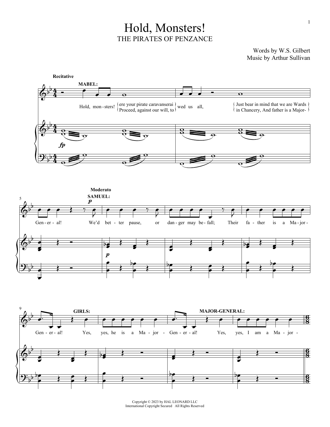 Download Gilbert & Sullivan Hold, Monsters! (from The Pirates Of Penzance) Sheet Music and learn how to play Piano & Vocal PDF digital score in minutes
