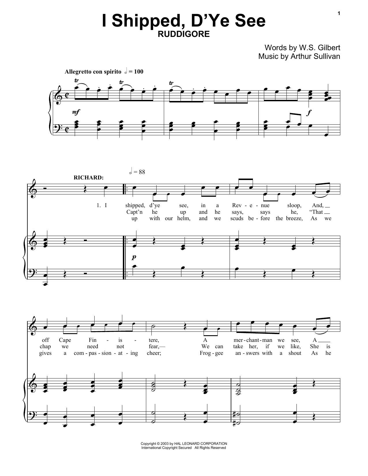 Download Gilbert & Sullivan I Shipped, D'ye See Sheet Music and learn how to play Piano PDF digital score in minutes