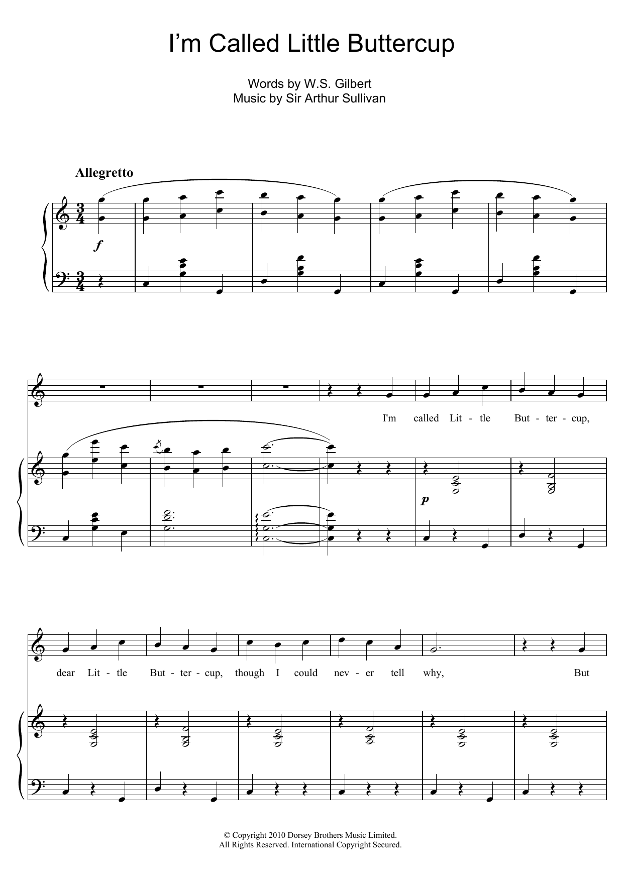 Download Gilbert & Sullivan (I'm Called) Little Buttercup Sheet Music and learn how to play Piano & Vocal PDF digital score in minutes