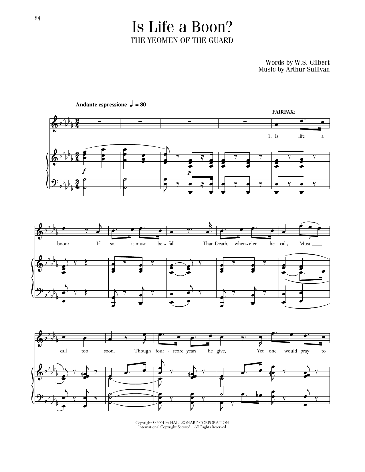 Download Gilbert & Sullivan Is Life A Boon? (from The Yeomen Of The Guard) Sheet Music and learn how to play Piano & Vocal PDF digital score in minutes