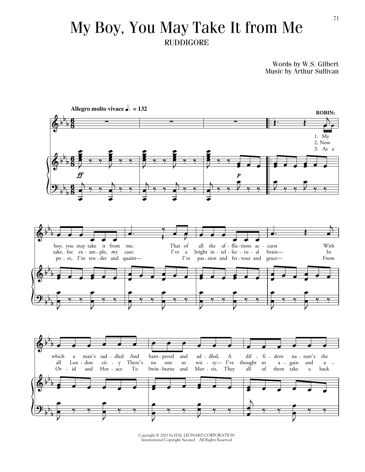 Download Gilbert & Sullivan My Boy, You May Take It From Me (from Ruddigore) Sheet Music and learn how to play Piano & Vocal PDF digital score in minutes