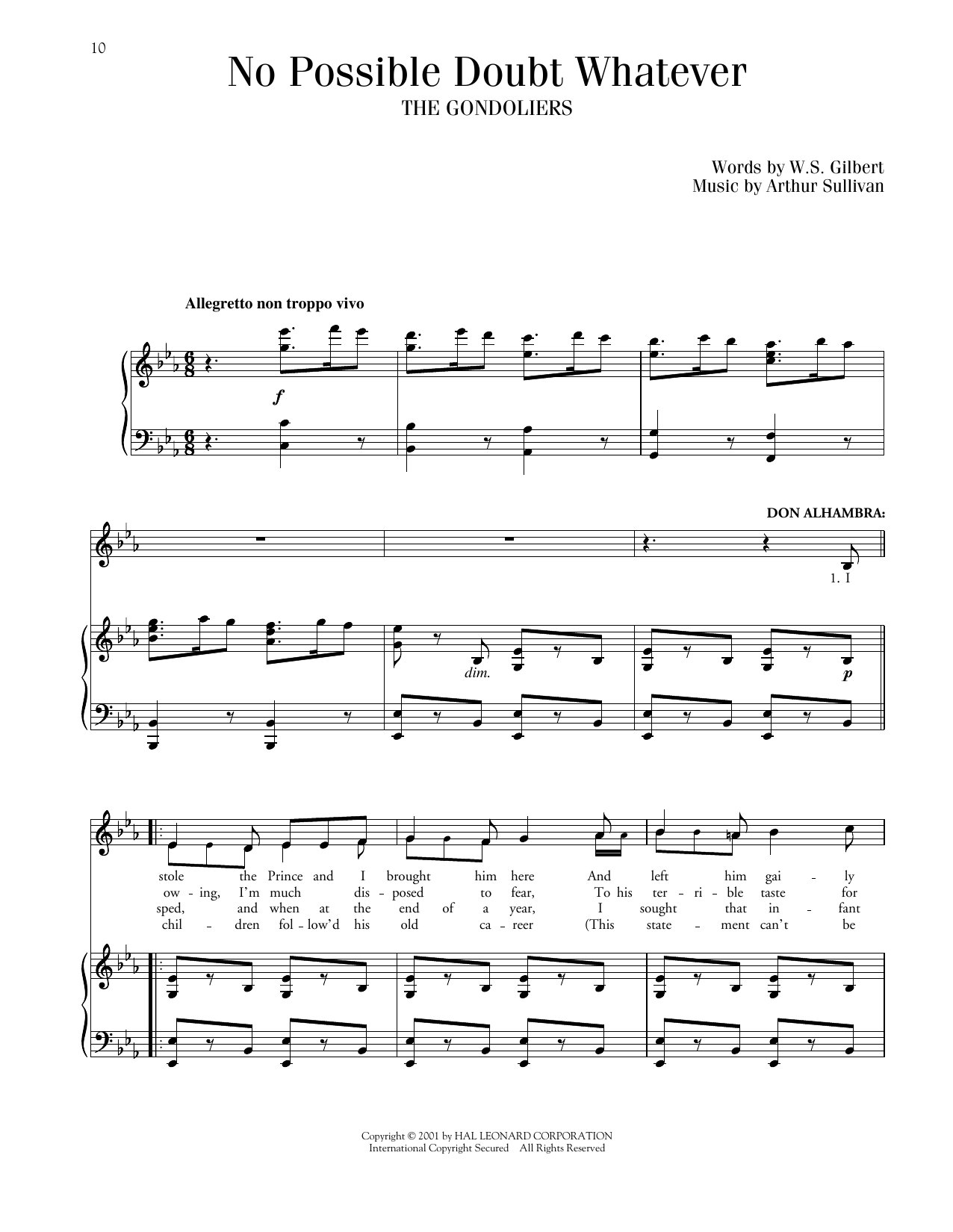 Download Gilbert & Sullivan No Possible Doubt Whatever (from The Gondaliers) Sheet Music and learn how to play Piano & Vocal PDF digital score in minutes