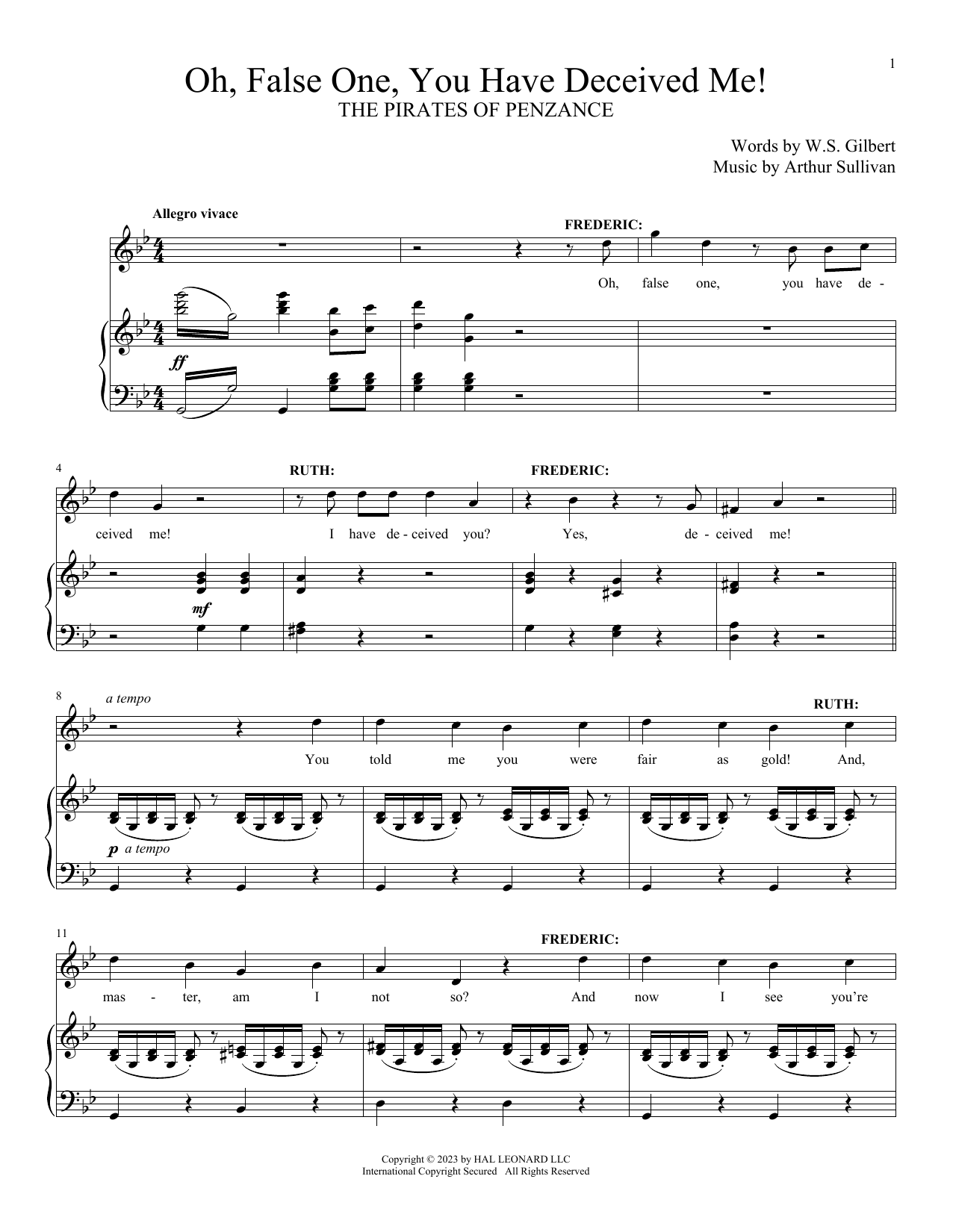 Download Gilbert & Sullivan Oh, False One, You Have Deceived Me (from The Pirates Of Penzance) Sheet Music and learn how to play Piano & Vocal PDF digital score in minutes