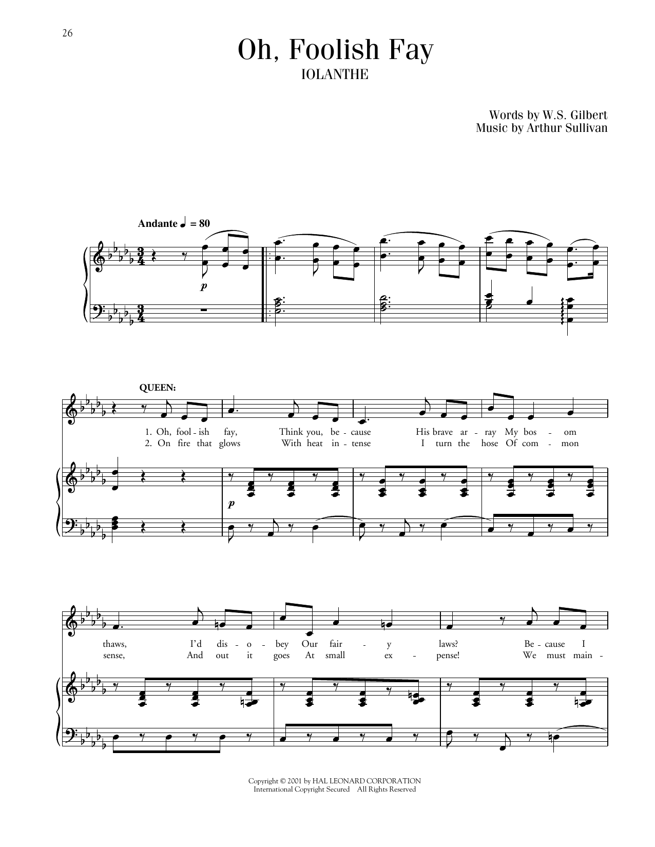 Download Gilbert & Sullivan Oh, Foolish Fay (from Iolanthe) Sheet Music and learn how to play Piano & Vocal PDF digital score in minutes