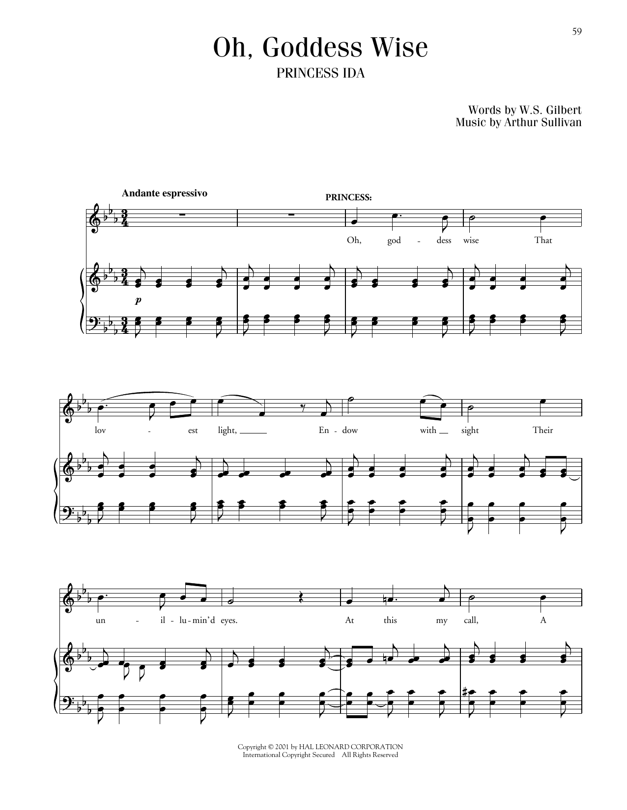 Download Gilbert & Sullivan Oh, Goddess Wise (from Princess Ida) Sheet Music and learn how to play Piano & Vocal PDF digital score in minutes