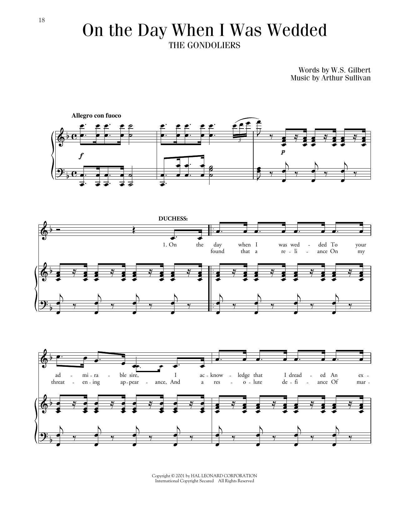 Download Gilbert & Sullivan On The Day When I Was Wedded (from The Gondaliers) Sheet Music and learn how to play Piano & Vocal PDF digital score in minutes