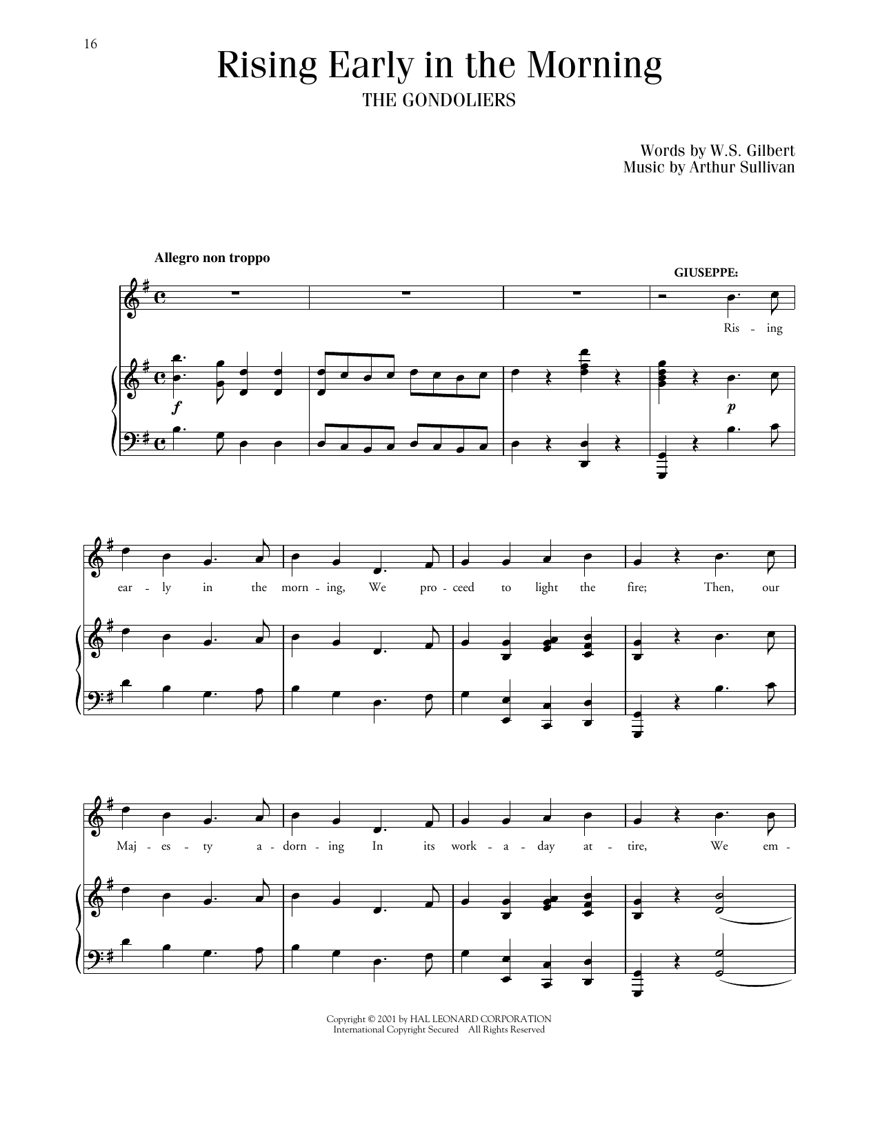 Download Gilbert & Sullivan Rising Early In The Morning (from The Gondaliers) Sheet Music and learn how to play Piano & Vocal PDF digital score in minutes