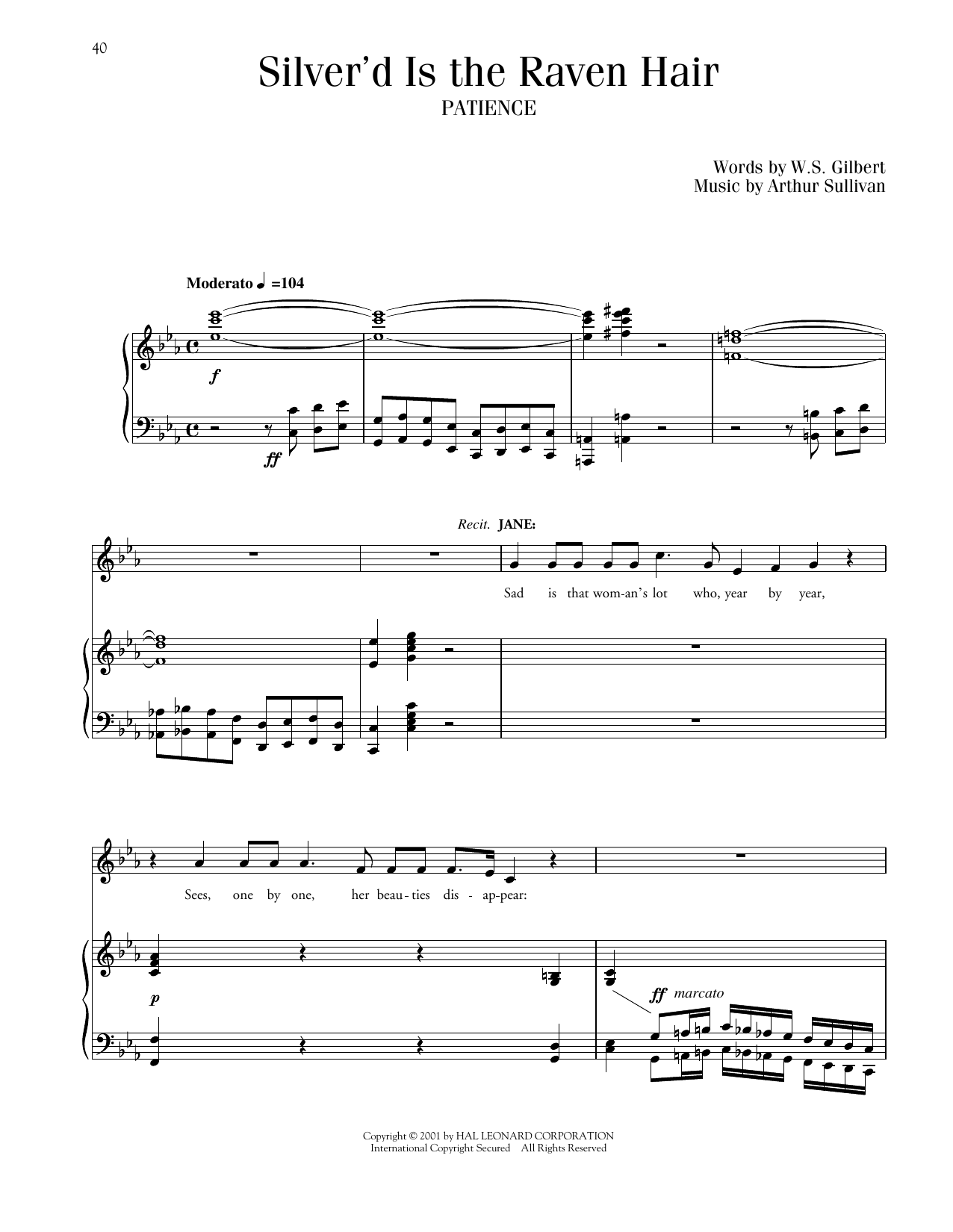 Download Gilbert & Sullivan Silver'd Is The Raven Hair (from Patience) Sheet Music and learn how to play Piano & Vocal PDF digital score in minutes