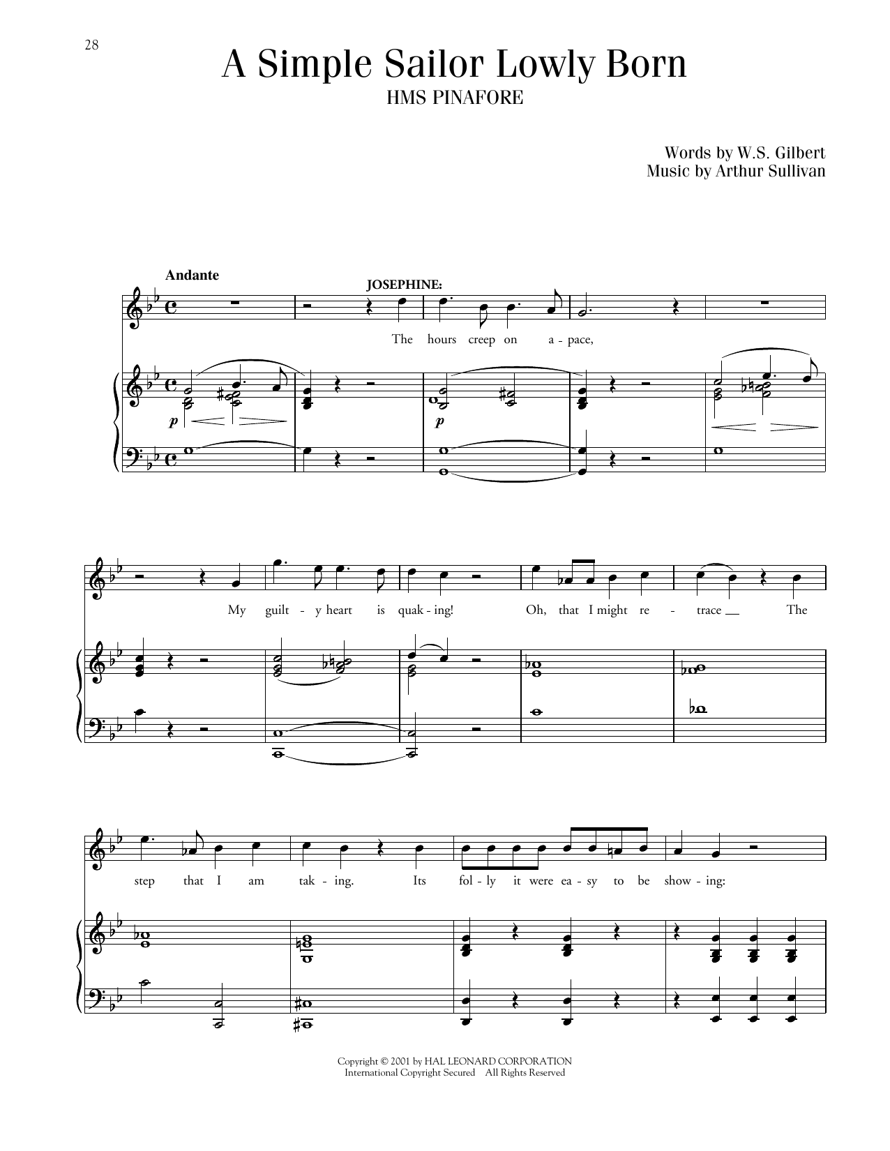 Download Gilbert & Sullivan Simple Sailor, Lowly Born (from HMS Pinafore) Sheet Music and learn how to play Piano & Vocal PDF digital score in minutes