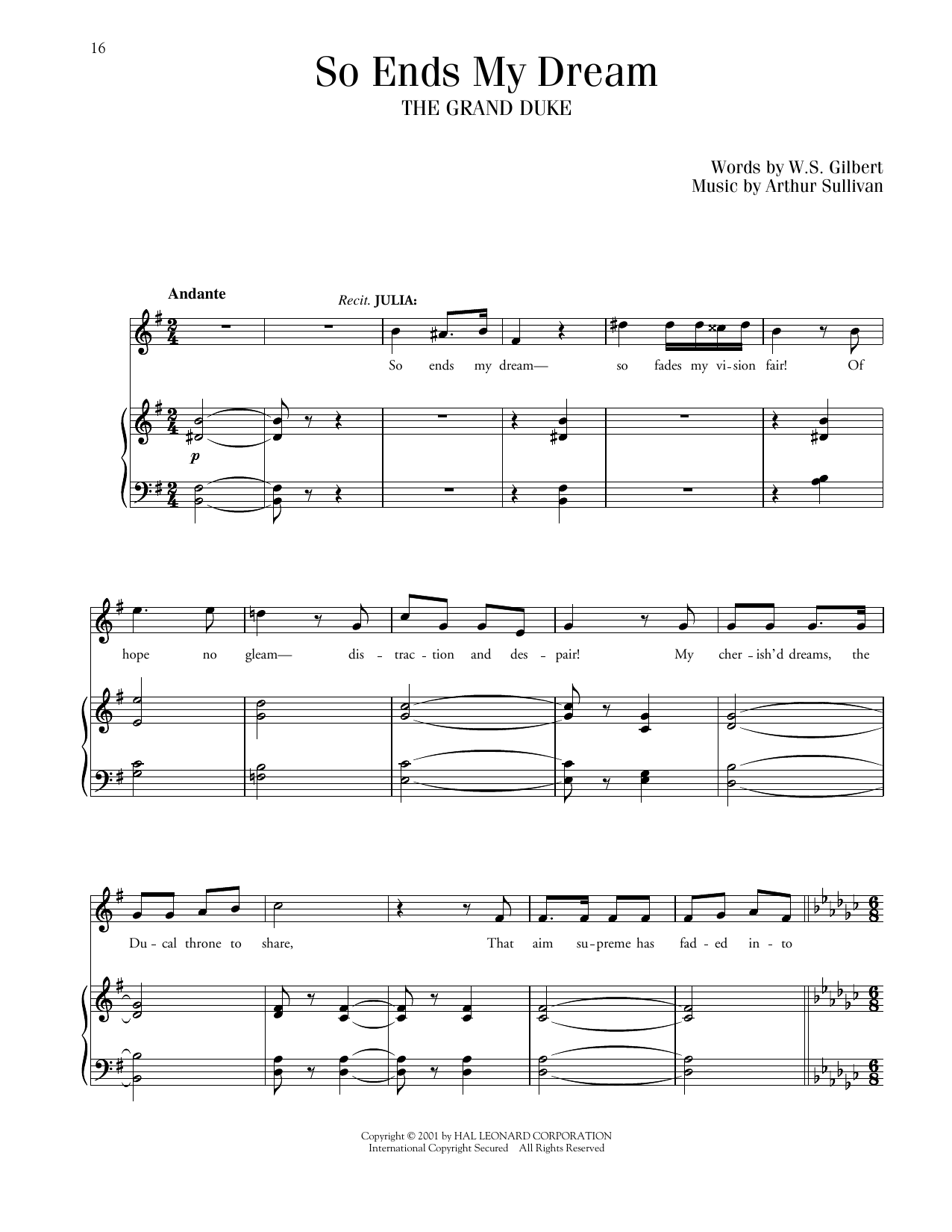 Download Gilbert & Sullivan So Ends My Dream (from The Grand Duke) Sheet Music and learn how to play Piano & Vocal PDF digital score in minutes