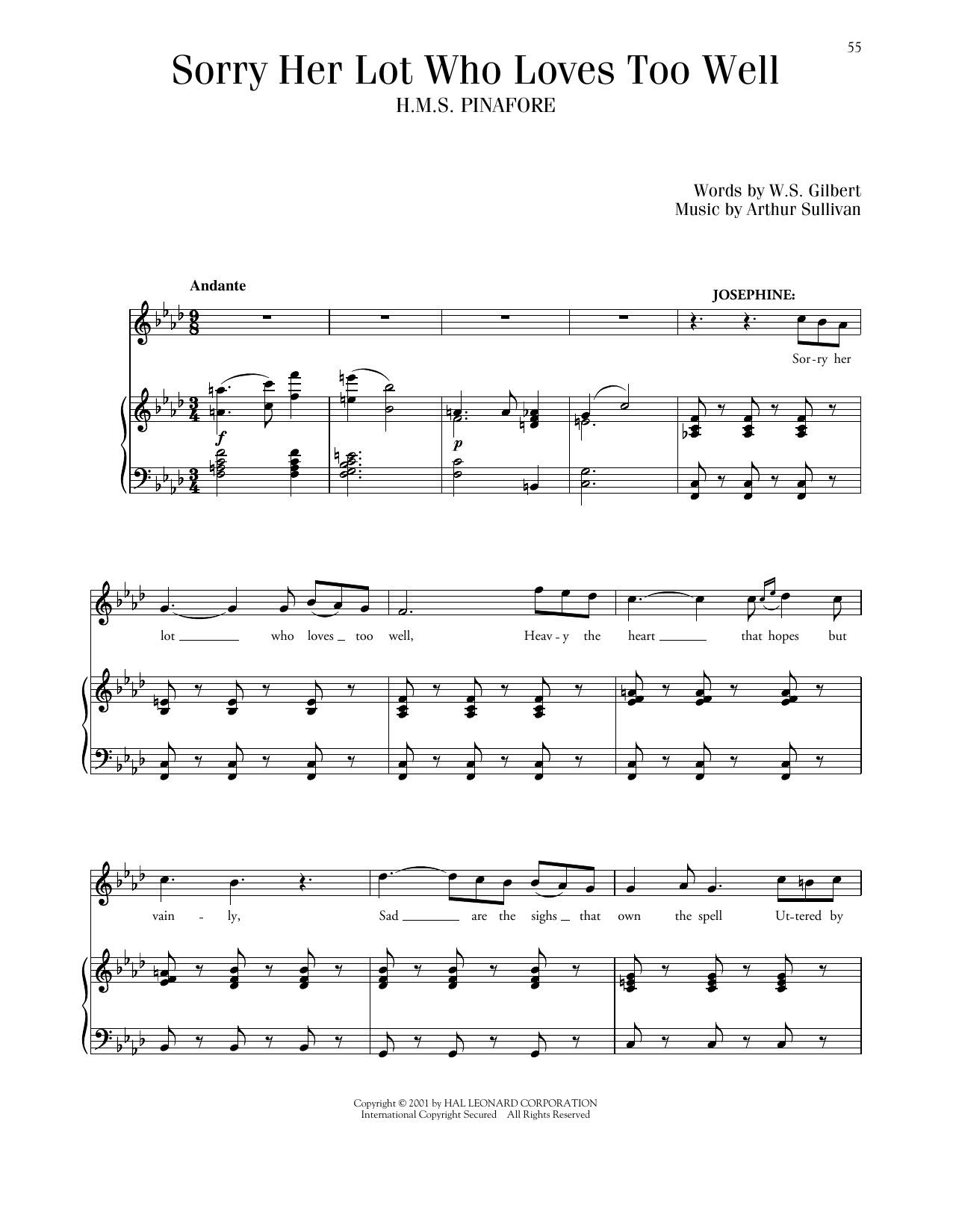 Download Gilbert & Sullivan Sorry Her Lot Who Loves Too Well (from H.M.S. Pinafore) Sheet Music and learn how to play Piano & Vocal PDF digital score in minutes