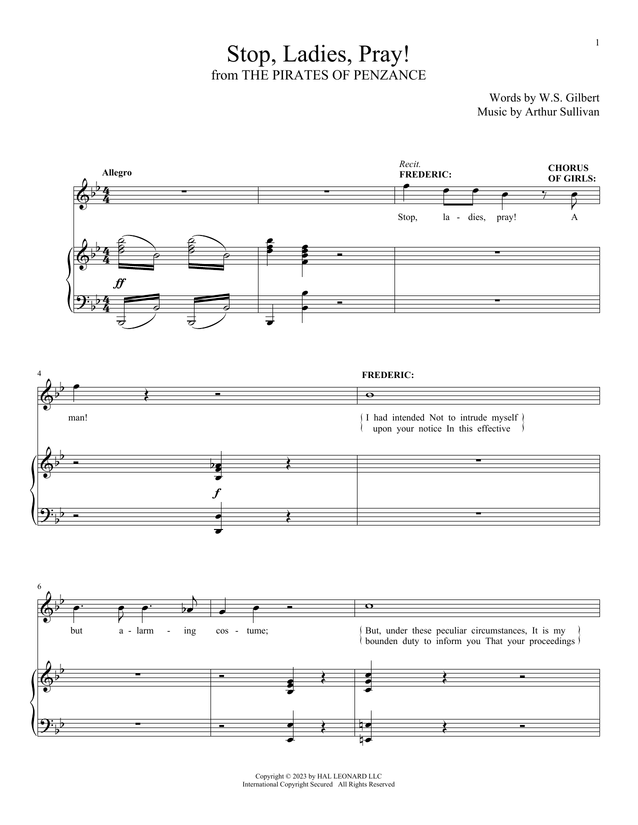 Download Gilbert & Sullivan Stop, Ladies, Pray! (from The Pirates Of Penzance) Sheet Music and learn how to play Piano & Vocal PDF digital score in minutes