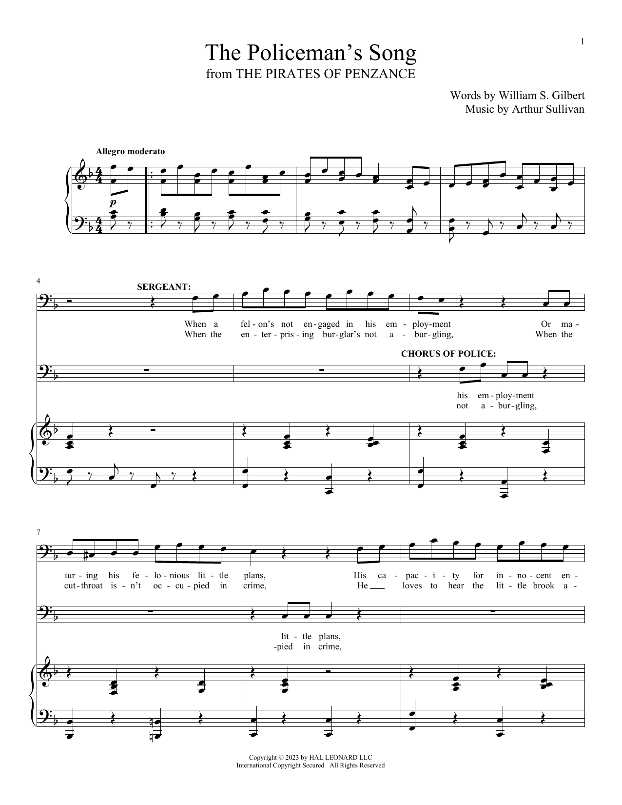 Download Gilbert & Sullivan The Policeman's Song (from The Pirates Of Penzance) Sheet Music and learn how to play Piano & Vocal PDF digital score in minutes