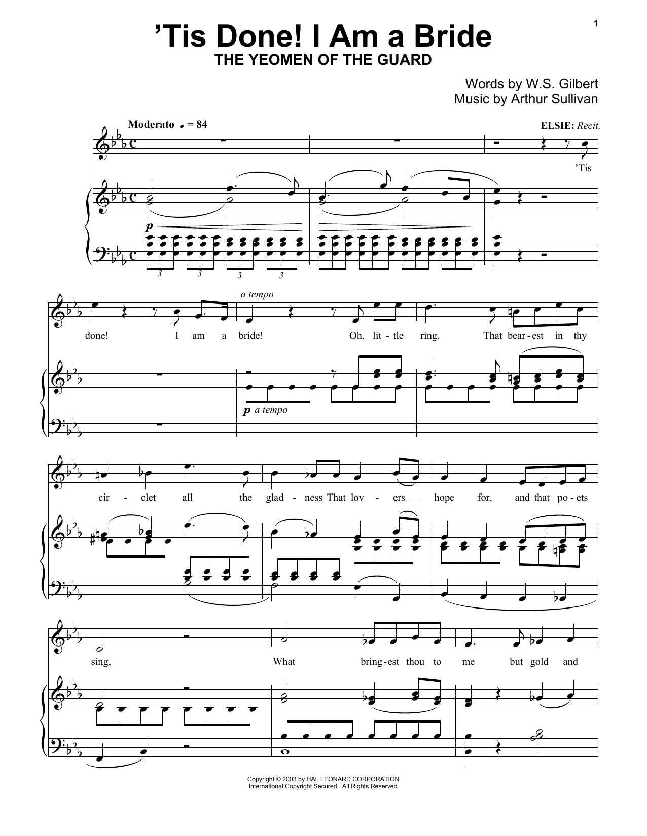 Download Gilbert & Sullivan 'Tis Done! I Am A Bride Sheet Music and learn how to play Piano PDF digital score in minutes