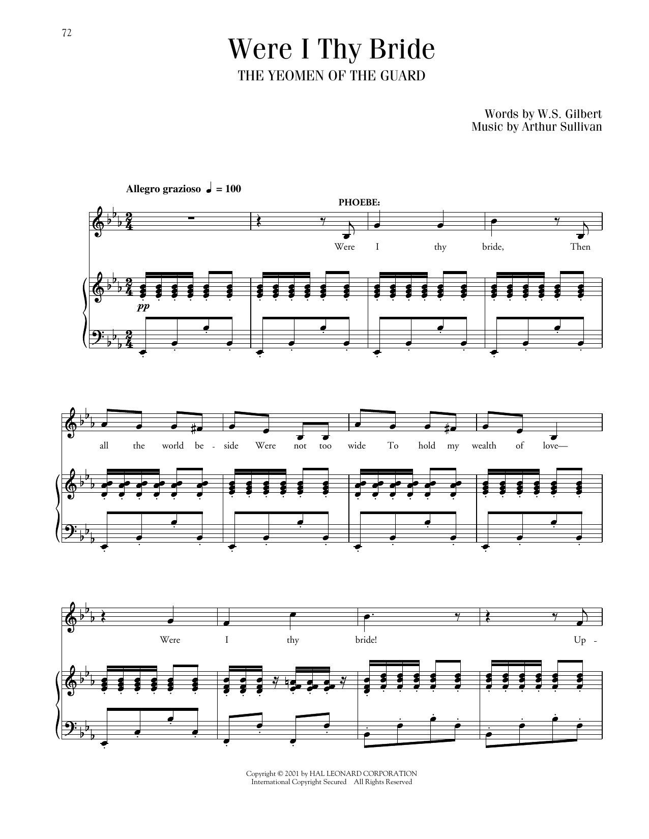 Download Gilbert & Sullivan Were I Thy Bride (from The Yeomen Of The Guard) Sheet Music and learn how to play Piano & Vocal PDF digital score in minutes