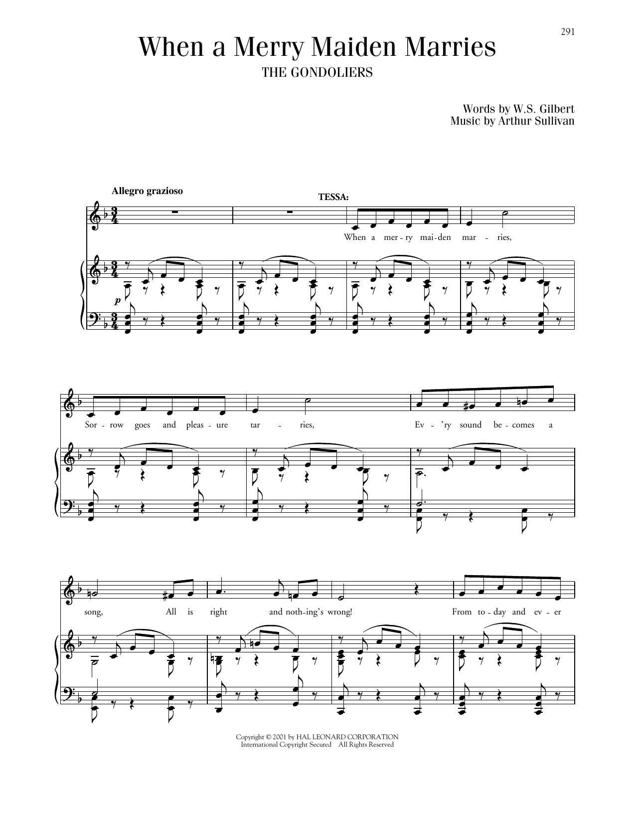 Download Gilbert & Sullivan When A Merry Maiden Marries (from The Gondoliers) Sheet Music and learn how to play Piano & Vocal PDF digital score in minutes
