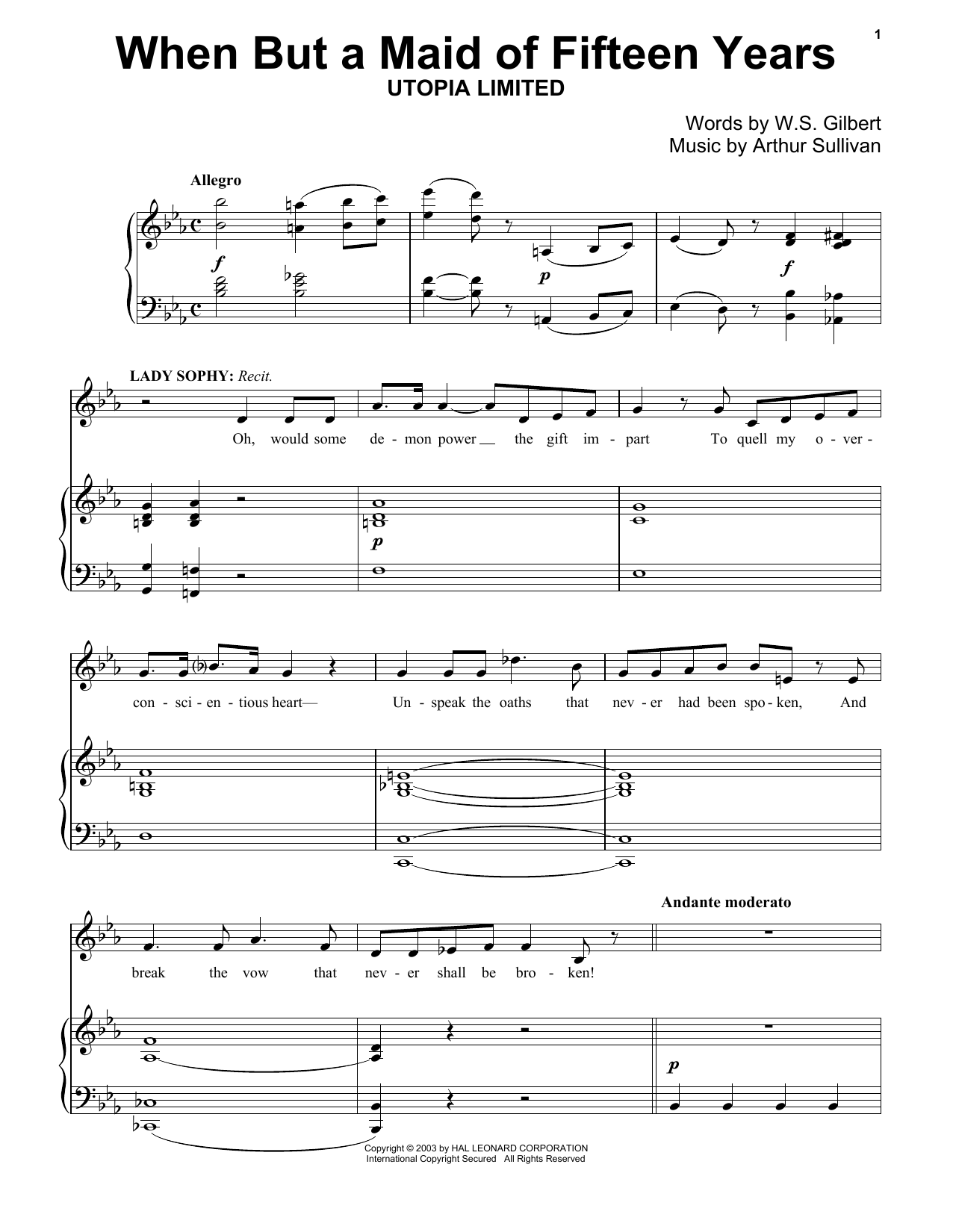 Download Gilbert & Sullivan When But A Maid Of Fifteen Years Sheet Music and learn how to play Piano PDF digital score in minutes