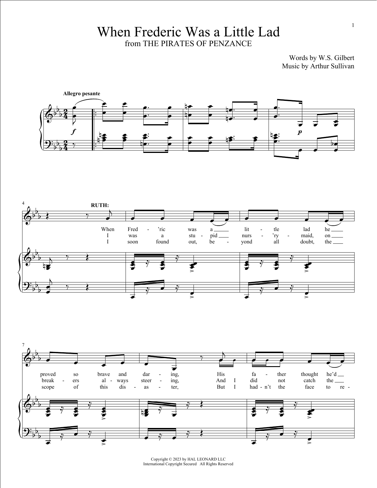 Download Gilbert & Sullivan When Frederic Was A Little Lad (from The Pirates Of Penzance) Sheet Music and learn how to play Piano & Vocal PDF digital score in minutes