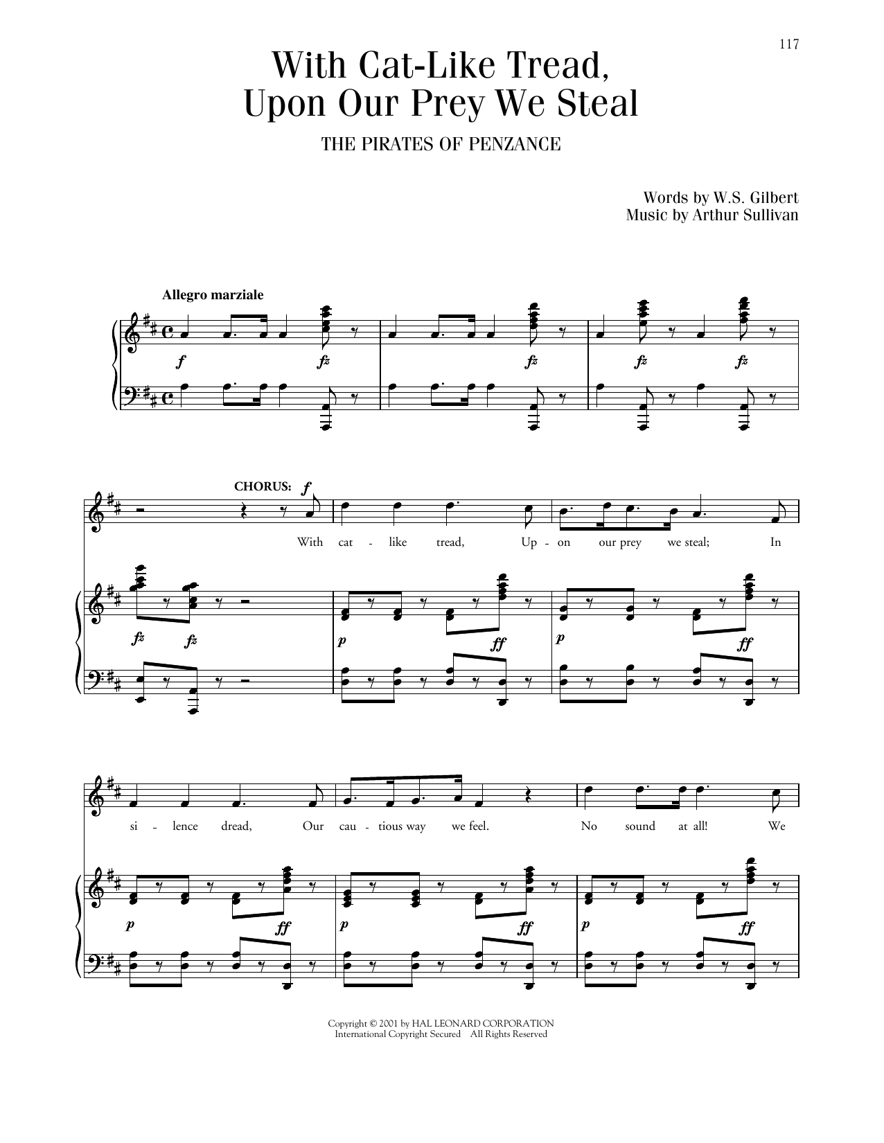 Download Gilbert & Sullivan With Cat-Like Tread (from The Pirates Of Penzance) Sheet Music and learn how to play Piano & Vocal PDF digital score in minutes