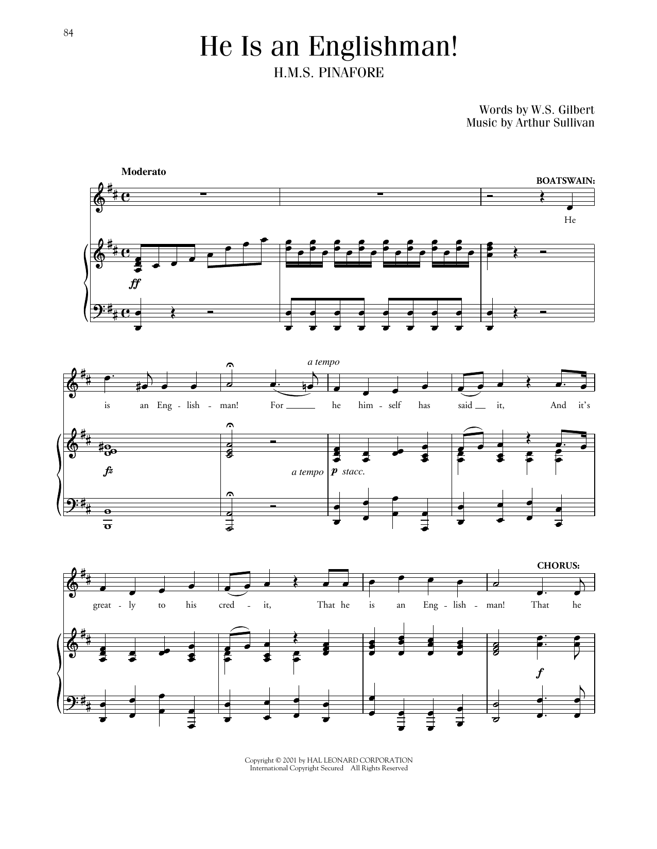 Download Gilbert & Sullivan He Is An Englishman Sheet Music and learn how to play Piano & Vocal PDF digital score in minutes