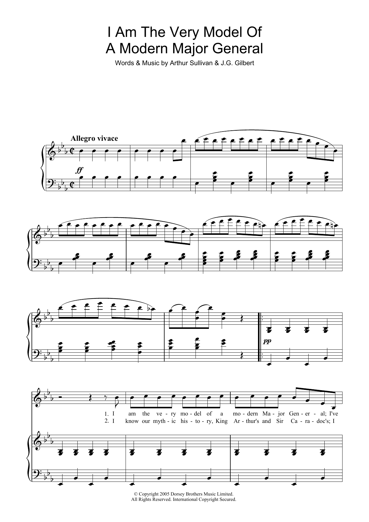 Download Gilbert & Sullivan I Am The Very Model Of A Modern Major General (from The Pirates Of Penzance) Sheet Music and learn how to play Piano & Vocal PDF digital score in minutes