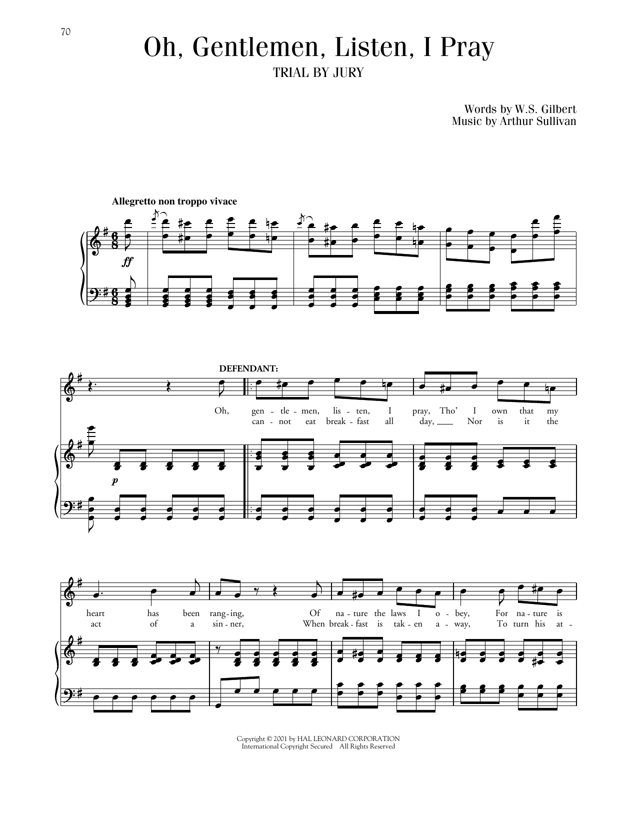 Download Gilbert & Sullivan Oh, Gentlemen, Listen, I Pray (from Trial By Jury) Sheet Music and learn how to play Piano & Vocal PDF digital score in minutes
