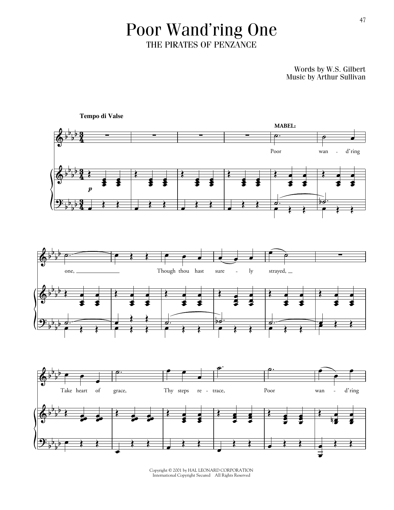 Download Gilbert & Sullivan Poor Wand'ring One (from The Pirates Of Penzance) Sheet Music and learn how to play Piano & Vocal PDF digital score in minutes