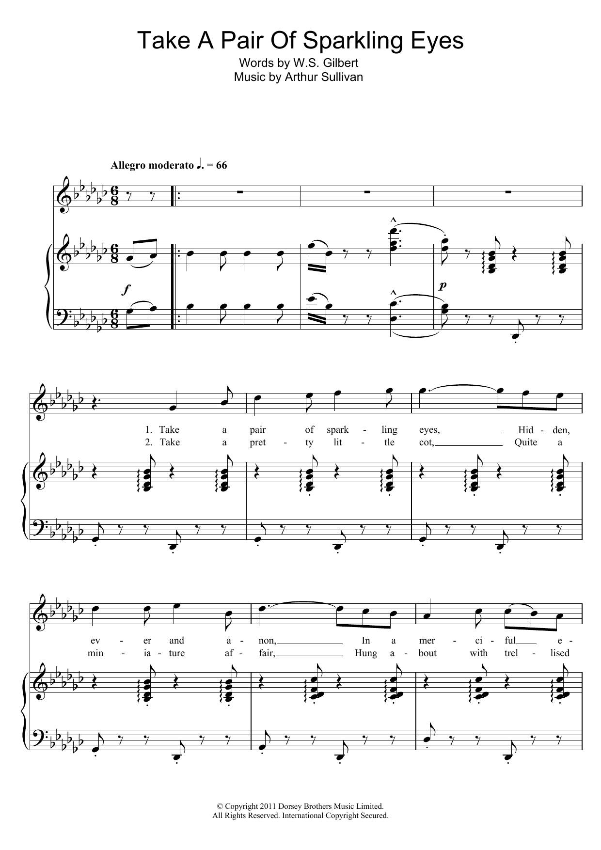 Download Gilbert & Sullivan Take A Pair Of Sparkling Eyes Sheet Music and learn how to play Piano & Vocal PDF digital score in minutes