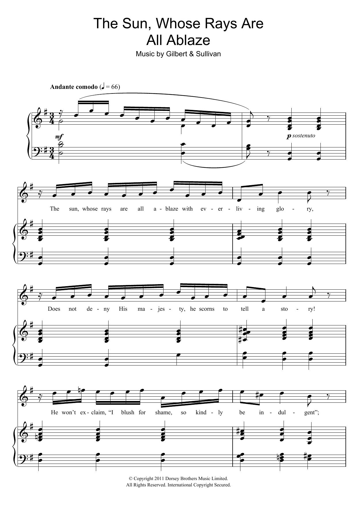 Download Gilbert & Sullivan The Sun Whose Rays (From The Mikado) Sheet Music and learn how to play Piano & Vocal PDF digital score in minutes