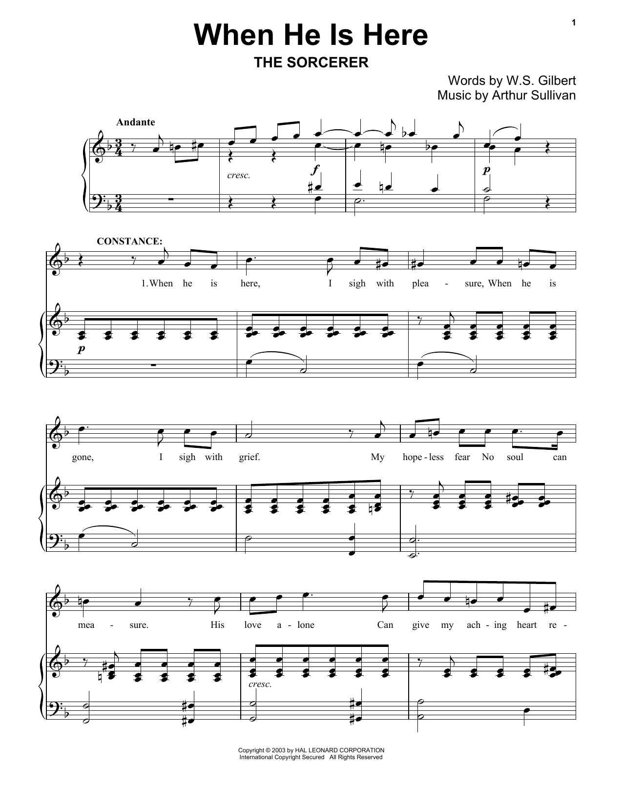 Download Gilbert & Sullivan When He Is Here Sheet Music and learn how to play Piano PDF digital score in minutes