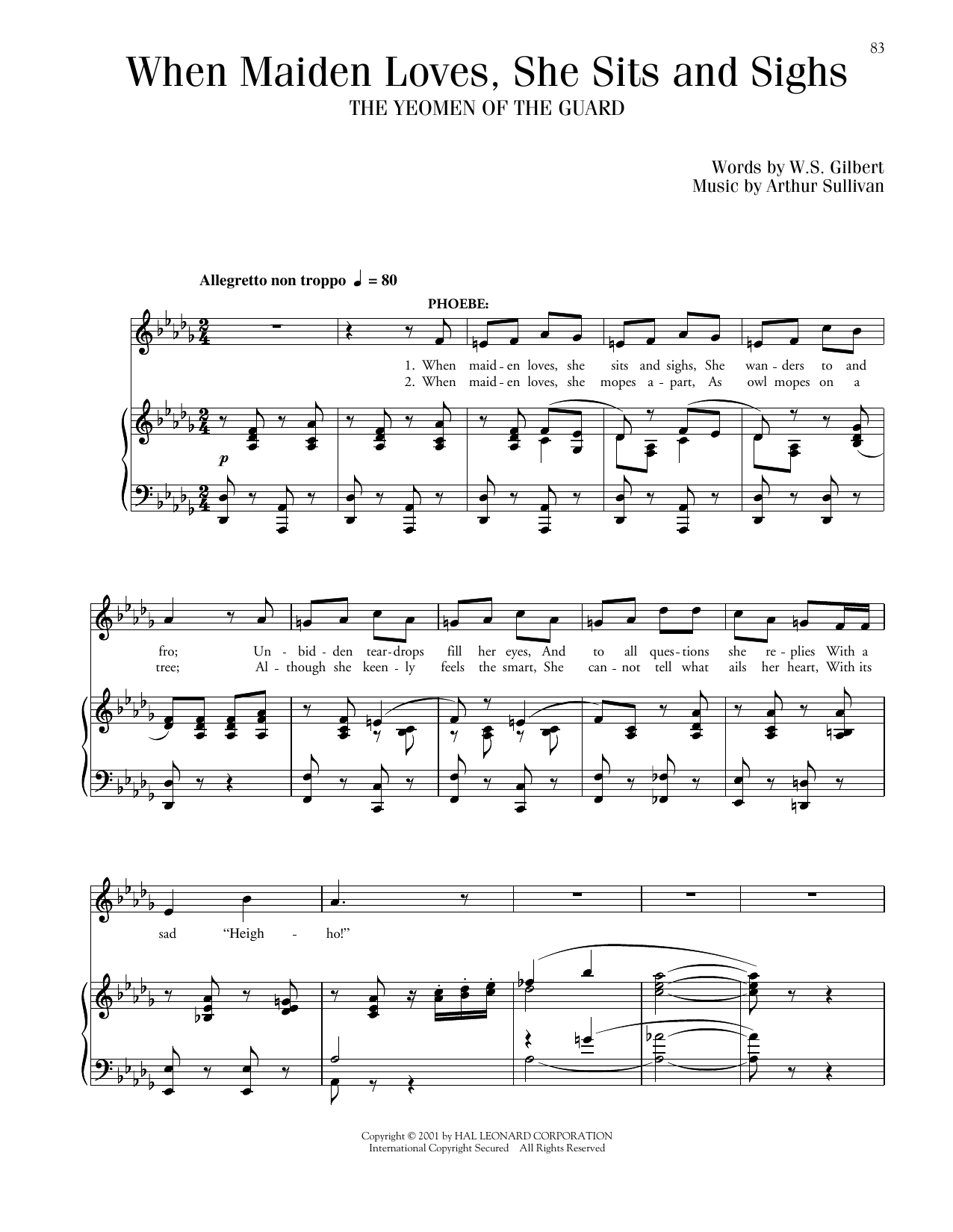 Download Gilbert & Sullivan When Maiden Loves, She Sits And Sighs Sheet Music and learn how to play Piano & Vocal PDF digital score in minutes