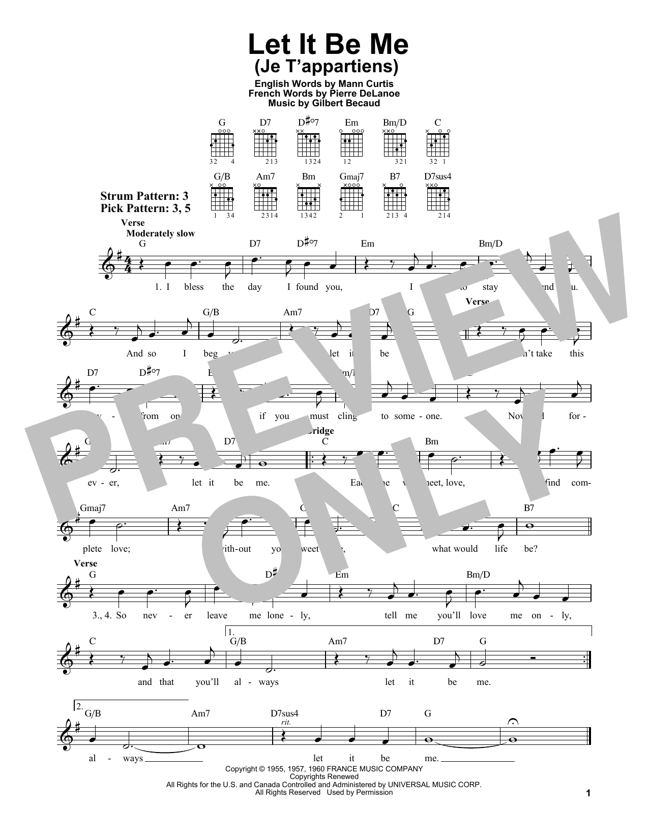 Download Gilbert Bécaud Let It Be Me (Je T'appartiens) Sheet Music and learn how to play Easy Guitar PDF digital score in minutes