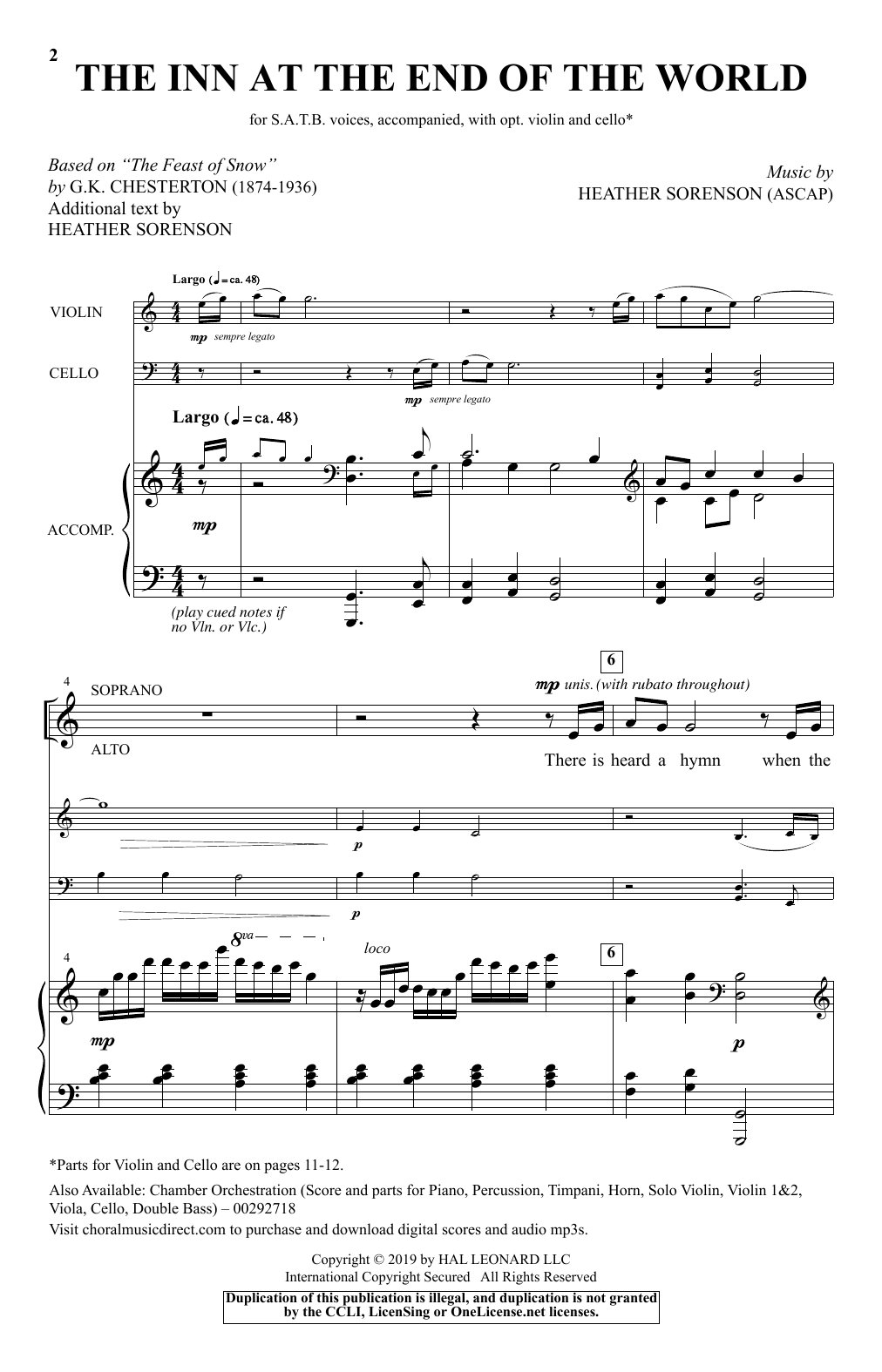 Download Gilbert Keith Chesterton The Inn At The End Of The World (arr. Heather Sorenson) Sheet Music and learn how to play SATB Choir PDF digital score in minutes