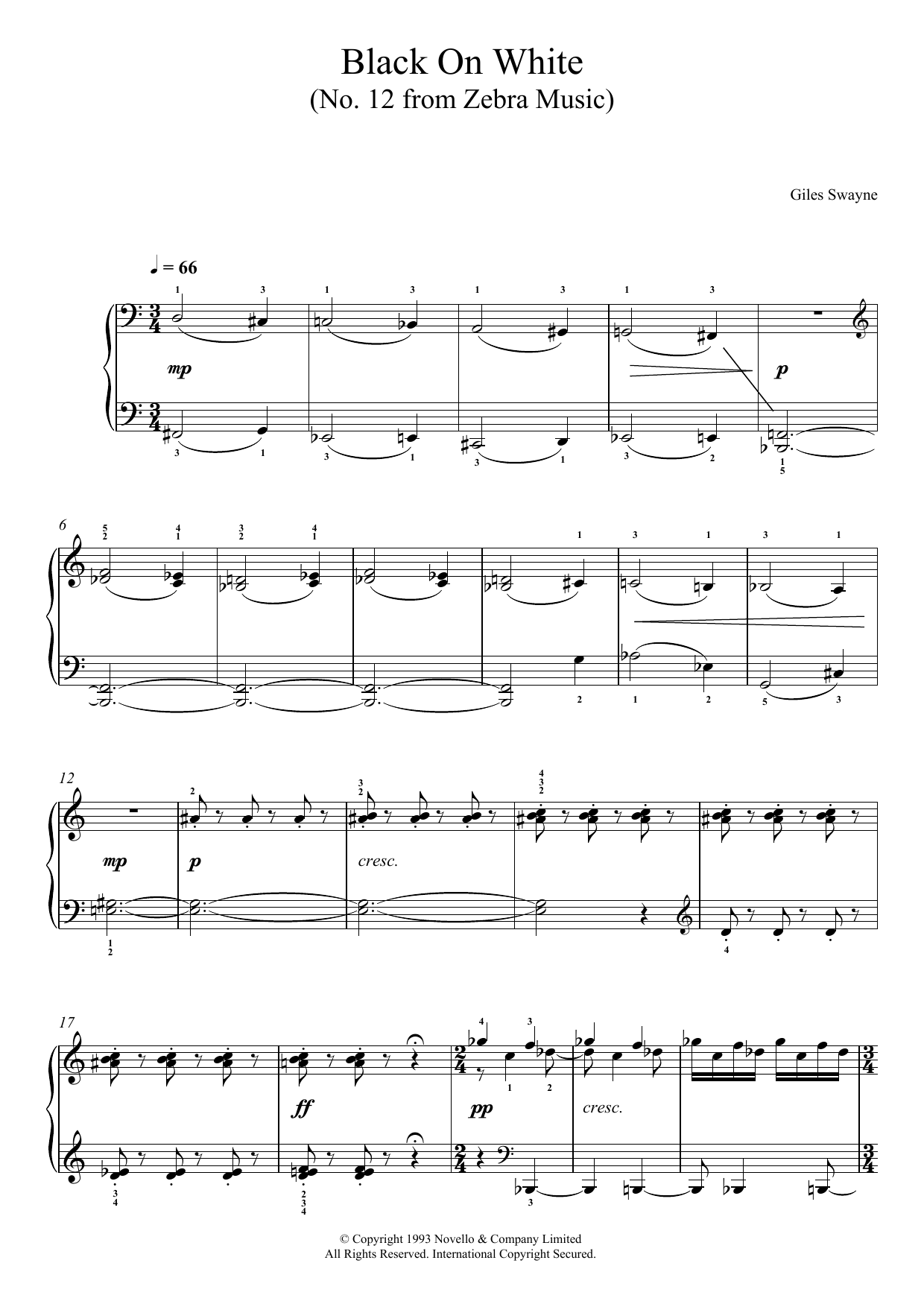 Download Giles Swayne Black On White (No. 12 from Zebra Music) Sheet Music and learn how to play Piano PDF digital score in minutes