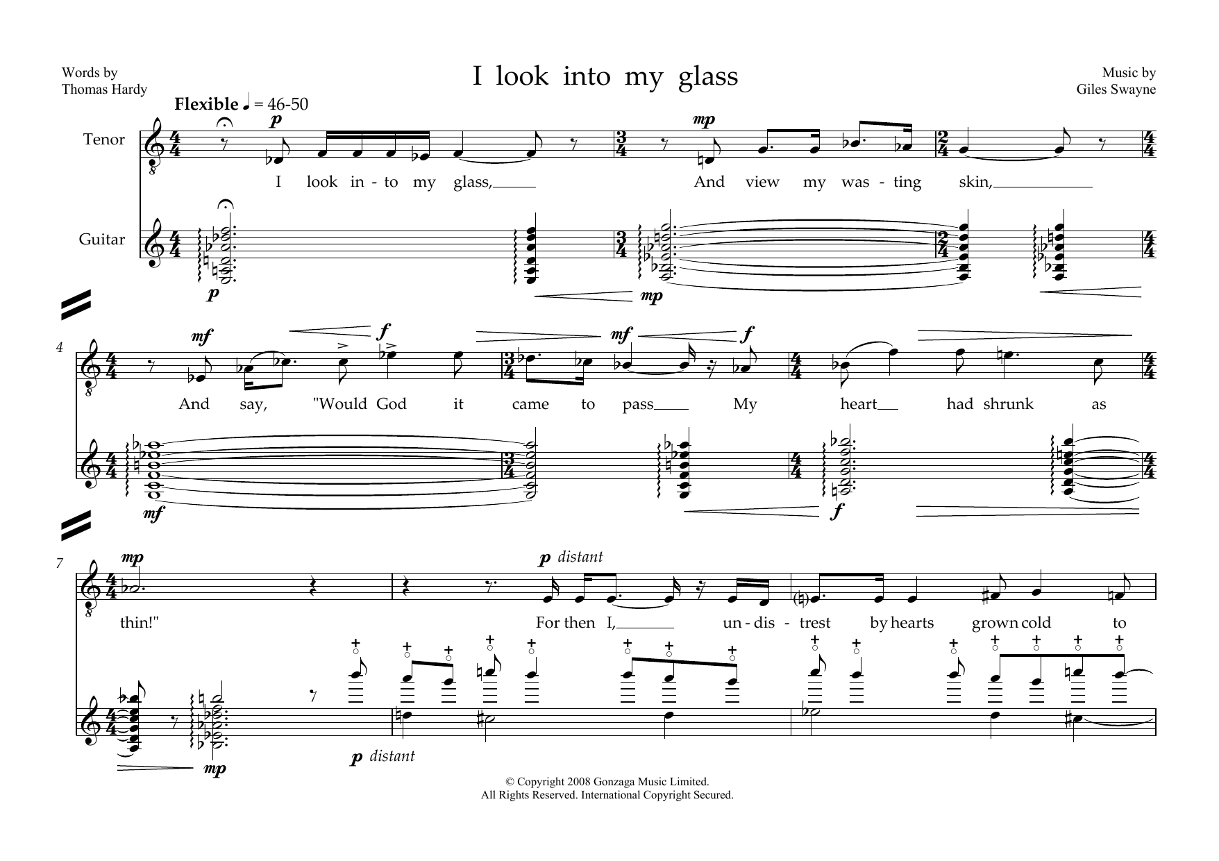 Download Giles Swayne I look into my glass (for tenor & guitar) Sheet Music and learn how to play Piano & Vocal PDF digital score in minutes