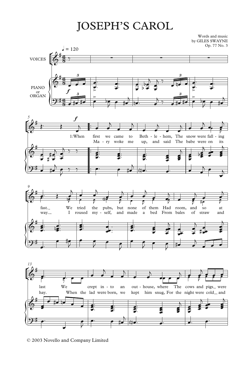 Download Giles Swayne Joseph's Carol Sheet Music and learn how to play 2-Part Choir PDF digital score in minutes
