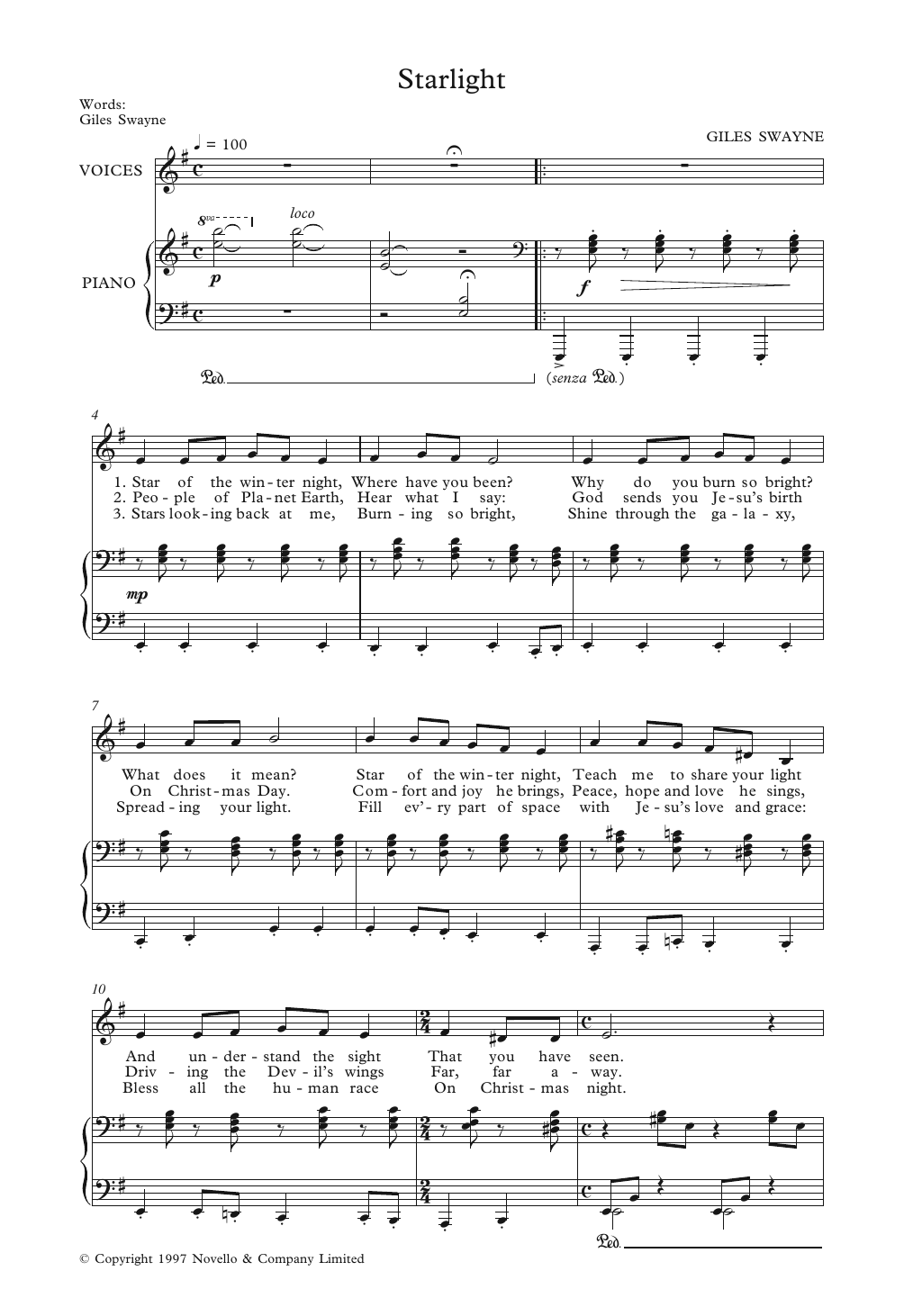 Download Giles Swayne Starlight Sheet Music and learn how to play Unison Choir PDF digital score in minutes