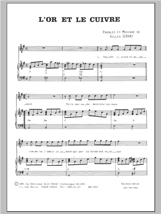 Download Gilles Servat L'or Et Le Cuivre Sheet Music and learn how to play Piano & Vocal PDF digital score in minutes