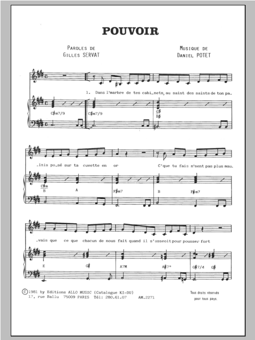 Download Gilles Servat Pouvoir Sheet Music and learn how to play Piano & Vocal PDF digital score in minutes