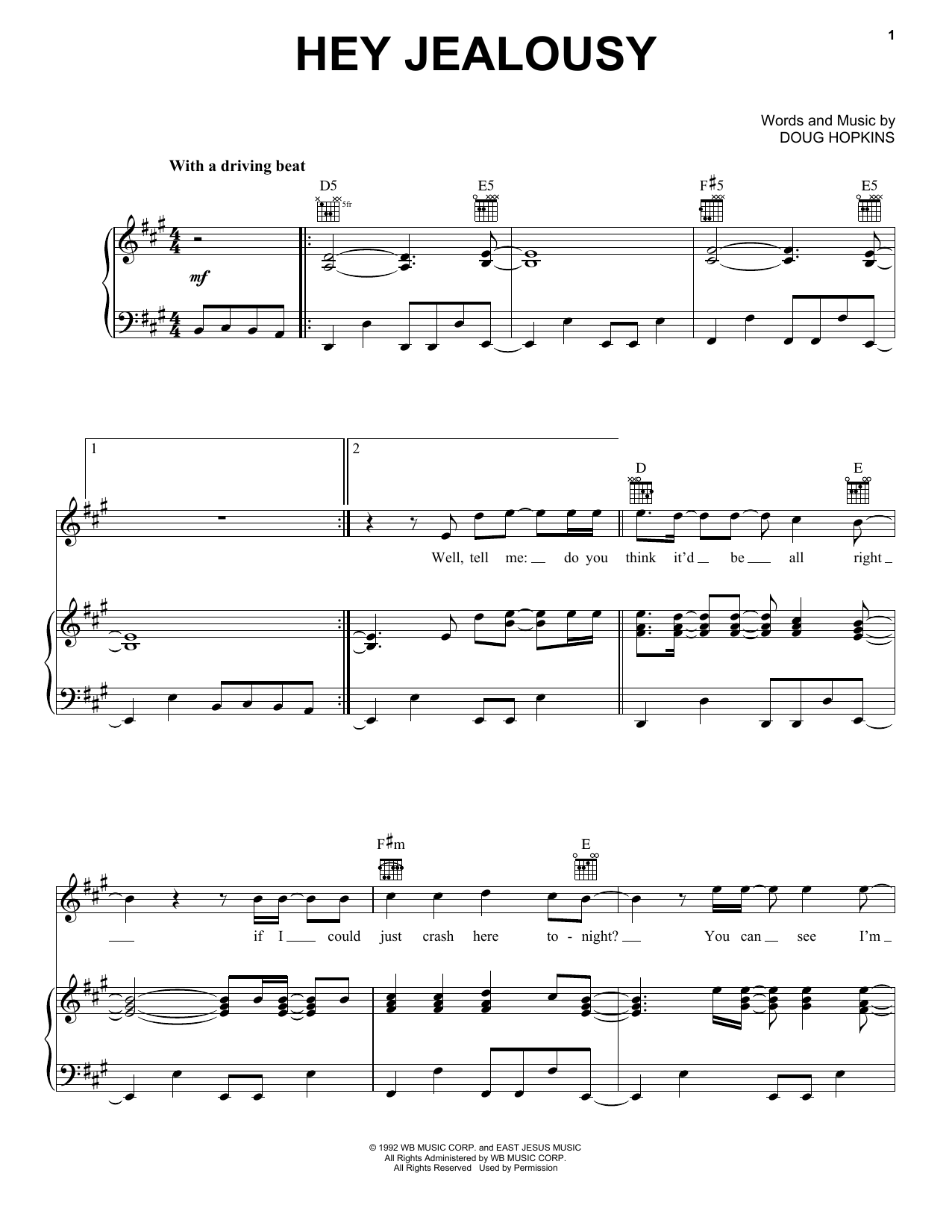 Download Gin Blossoms Hey Jealousy Sheet Music and learn how to play Easy Bass Tab PDF digital score in minutes