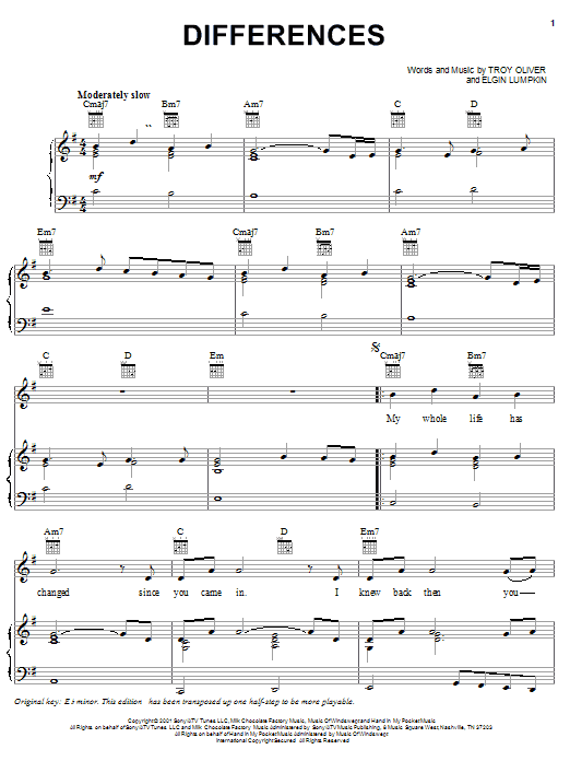 Download Ginuwine Differences Sheet Music and learn how to play Piano, Vocal & Guitar (Right-Hand Melody) PDF digital score in minutes