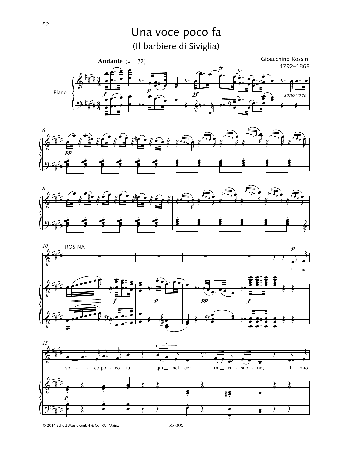 Download Gioacchino Rossini Una voce poco fa Sheet Music and learn how to play Piano & Vocal PDF digital score in minutes