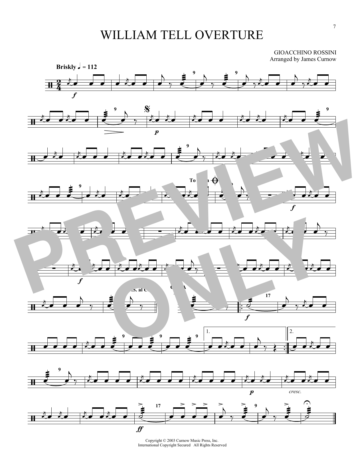 Download Gioacchino Rossini William Tell Overture (arr. James Curnow) Sheet Music and learn how to play Snare Drum Solo PDF digital score in minutes