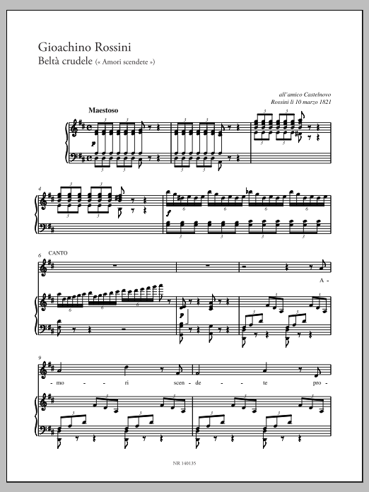 Download Gioachino Rossini Beltà crudele Sheet Music and learn how to play Piano & Vocal PDF digital score in minutes