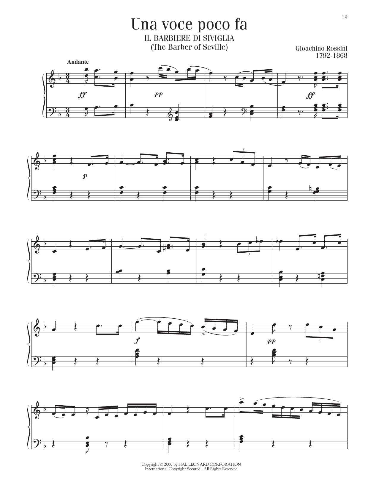 Download Gioachino Rossini Una Voce Poco Fa Sheet Music and learn how to play Piano Solo PDF digital score in minutes