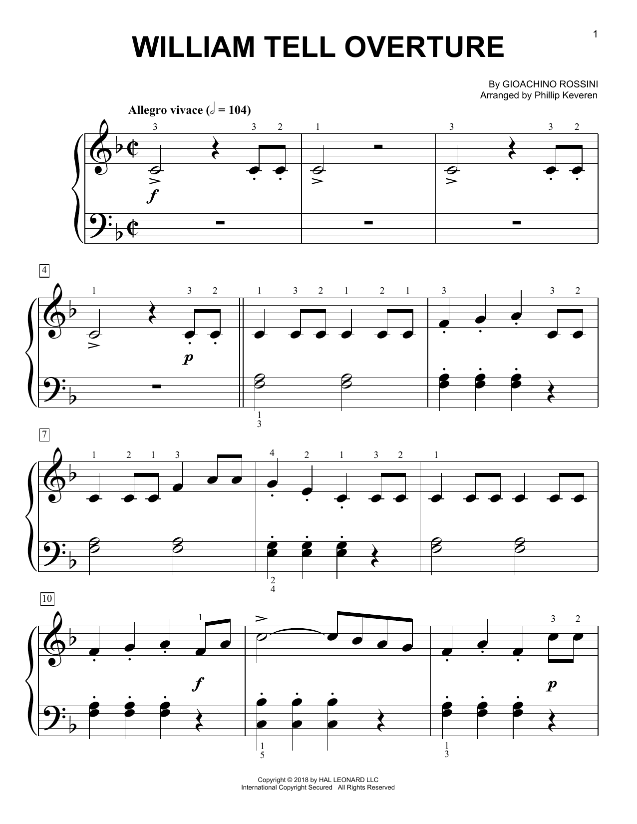 Download Phillip Keveren William Tell Overture Sheet Music and learn how to play Big Note Piano PDF digital score in minutes