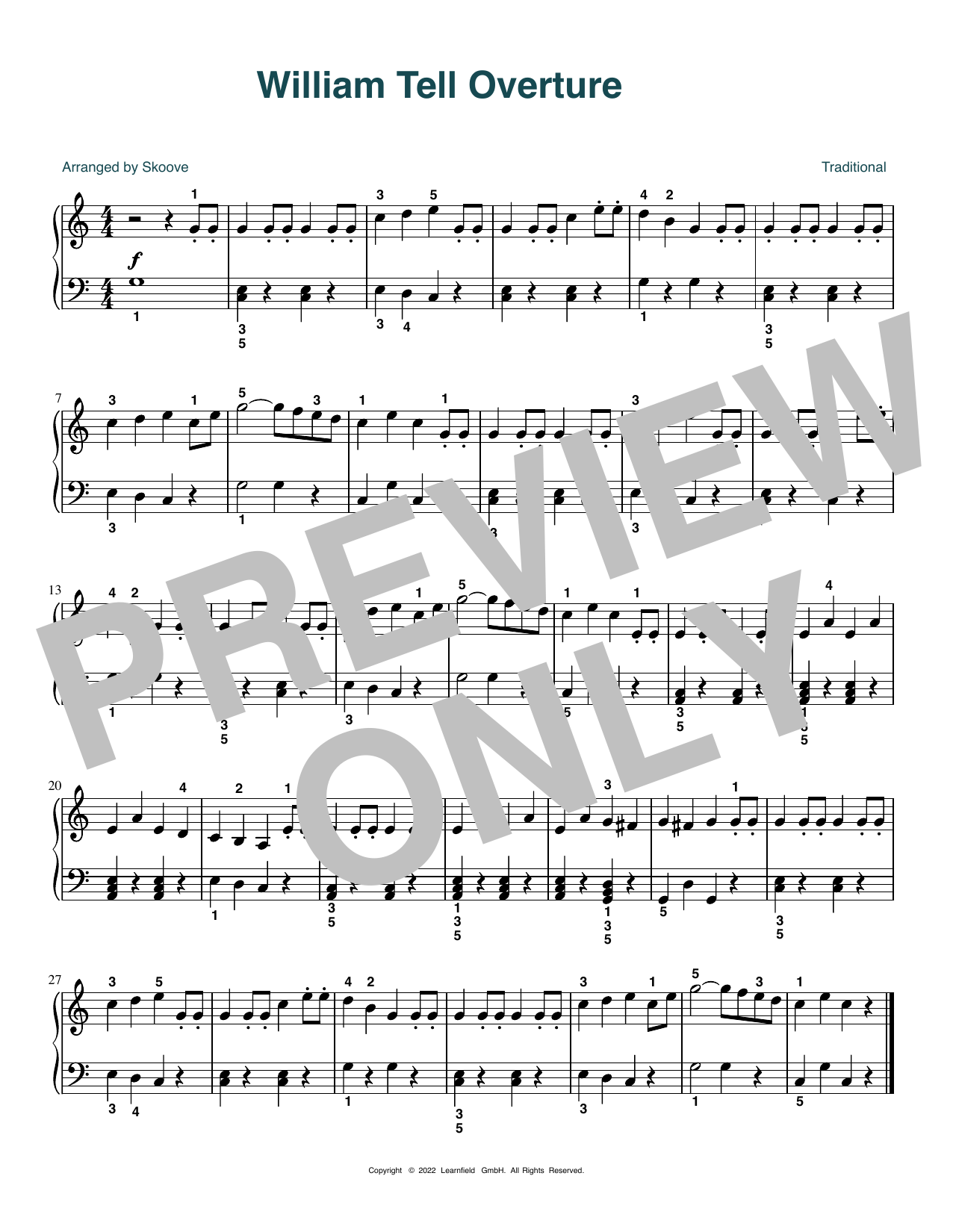 Download Gioachino Rossini William Tell Overture (arr. Skoove) Sheet Music and learn how to play Easy Piano PDF digital score in minutes