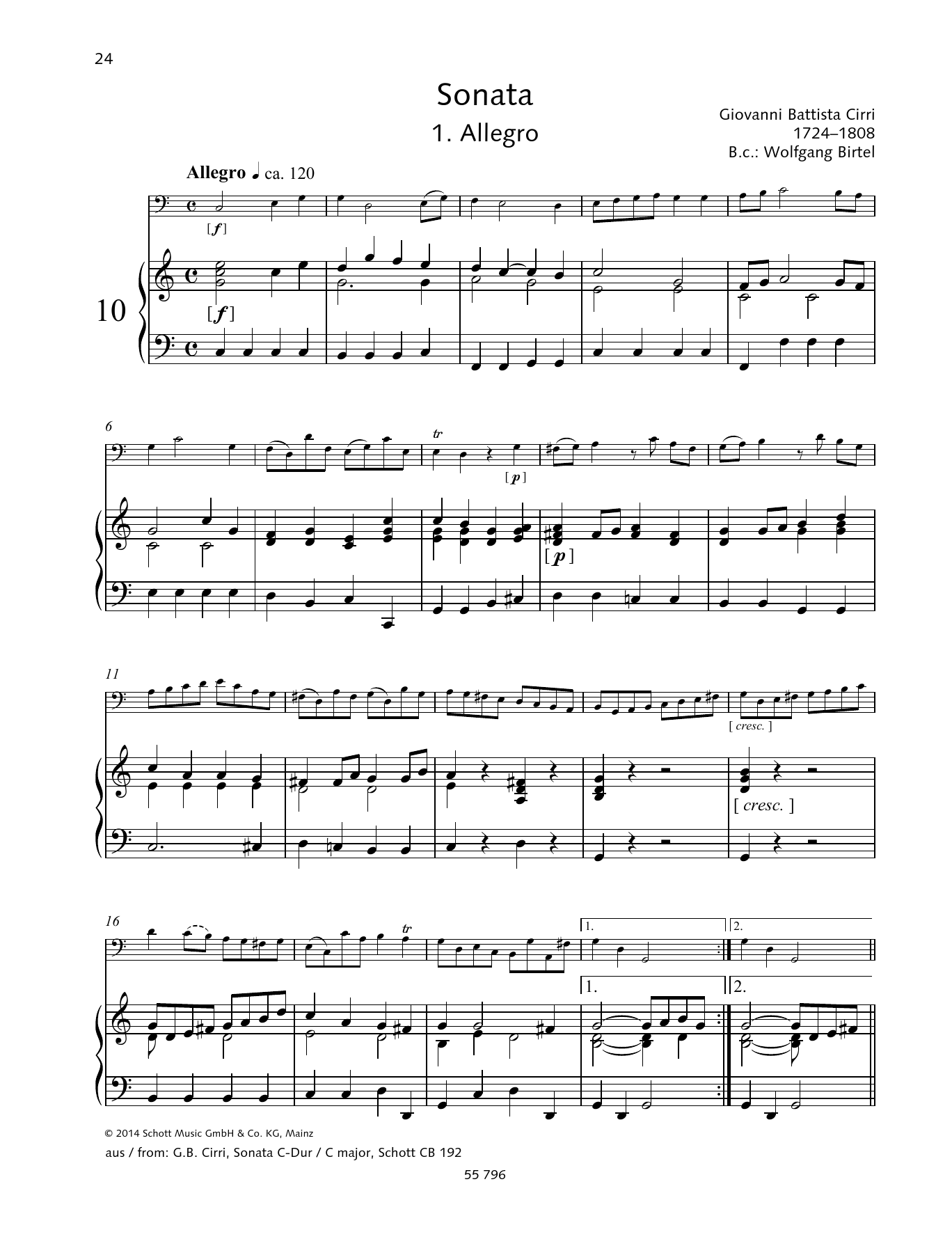 Download Giovanni Battista Cirri Allegro Sheet Music and learn how to play String Solo PDF digital score in minutes