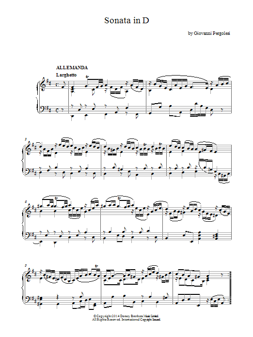 Download Giovanni Battista Pergolesi Harpsichord Sonata In D Major Sheet Music and learn how to play Piano PDF digital score in minutes