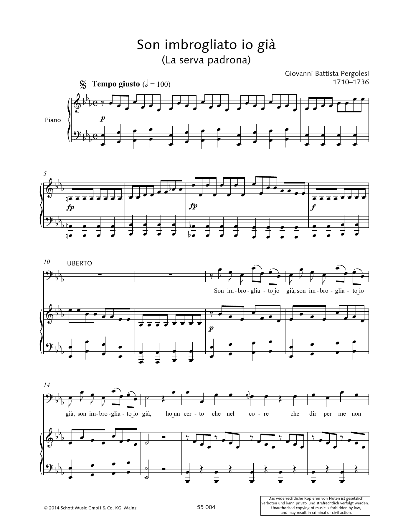 Download Giovanni Battista Pergolesi Son imbrogliato io già Sheet Music and learn how to play Piano & Vocal PDF digital score in minutes